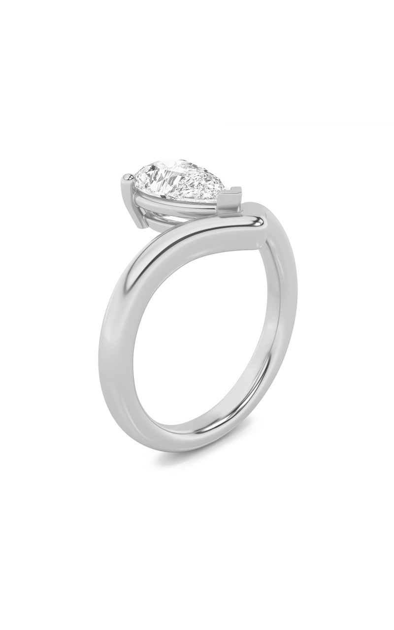 1.5Cttw Pear Shaped Lab Grown Diamond (F/VS) Chevron Solitaire Engagement Ring in 14K Gold