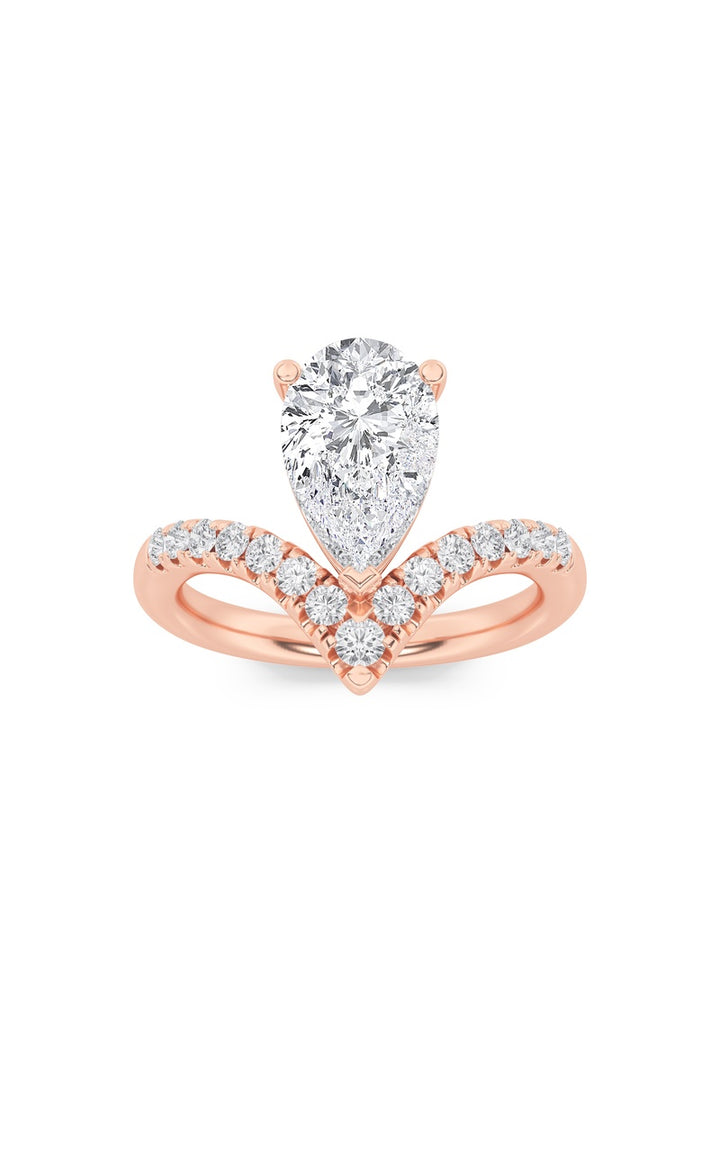 2Cttw Pear Shaped Lab Grown Diamond (F/VS) Accented Solitaire Fancy Engagement Ring in 14K Gold
