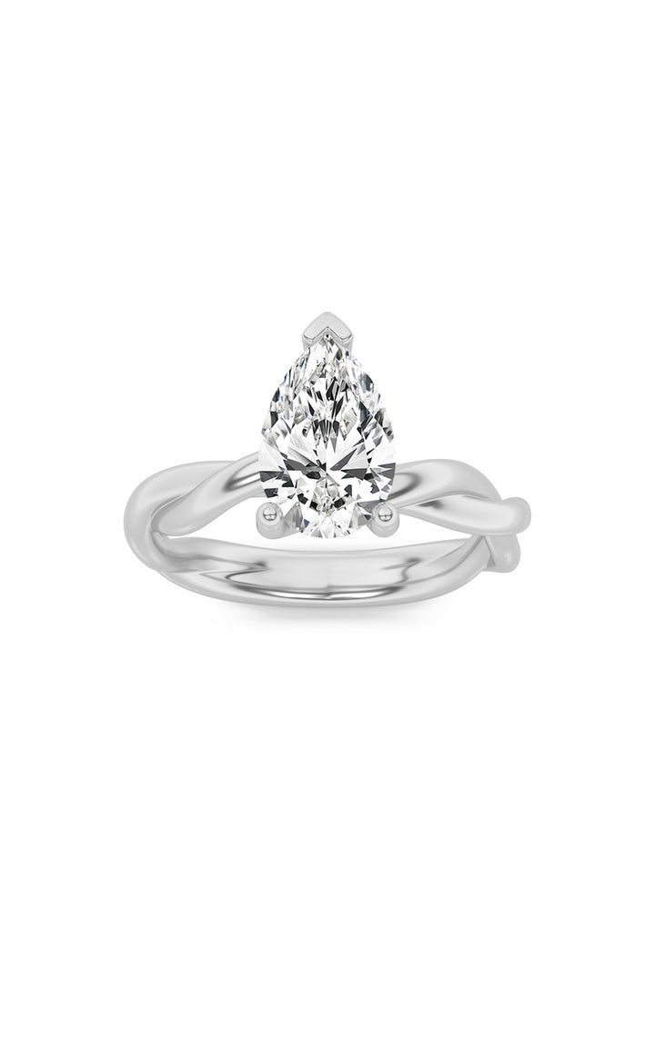 1Cttw Pear Shaped Lab Grown Diamond (F/VS) Twisted Shank Solitaire Engagement Ring in 14K Gold