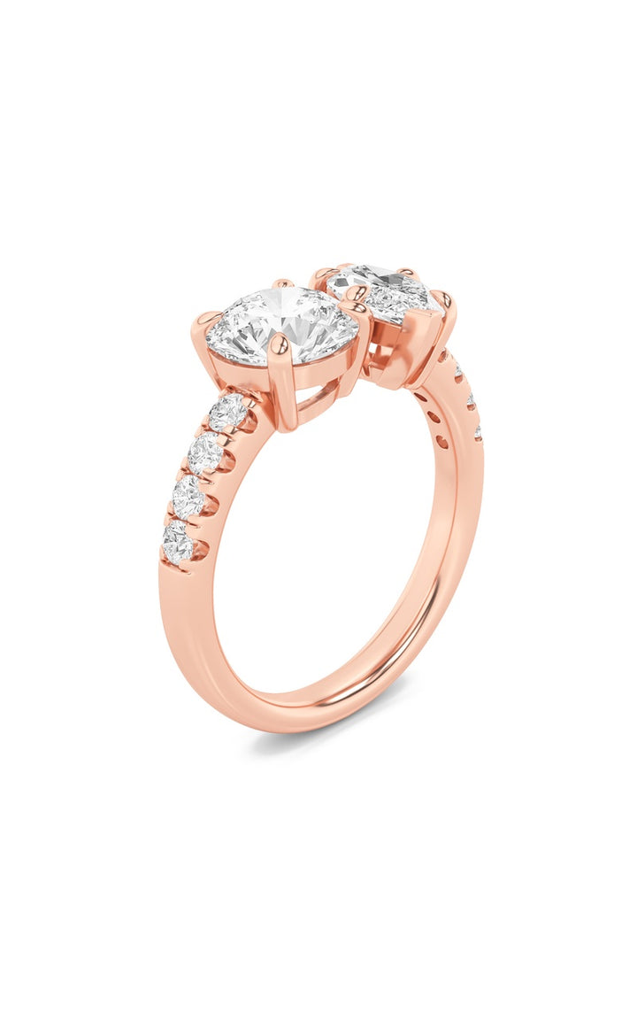 3Cttw Round Shaped Lab Grown Diamond (F/VS) Toi et Moi Engagement Ring in 14K Gold