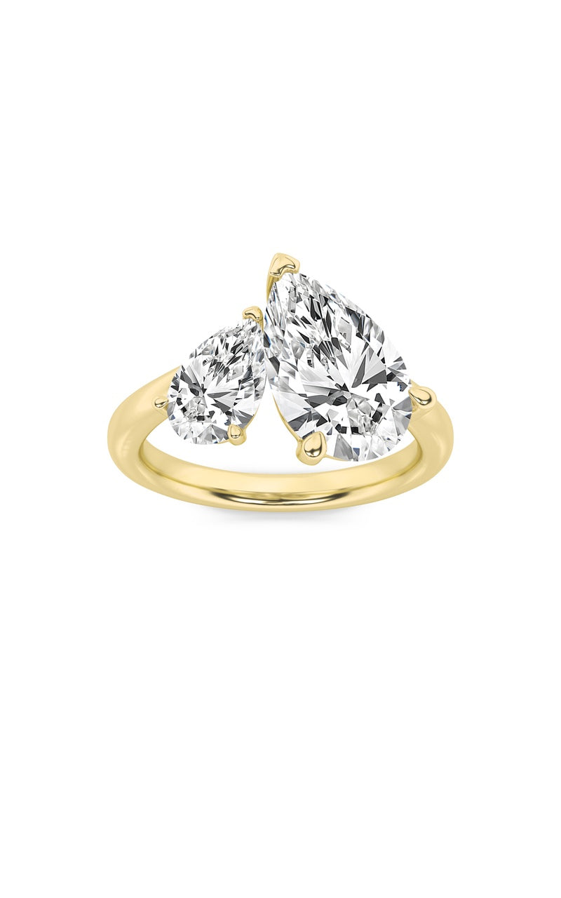 3Cttw Pear Shaped Lab Grown Diamond (F/VS) Toi et Moi Engagement Ring in 14K Gold