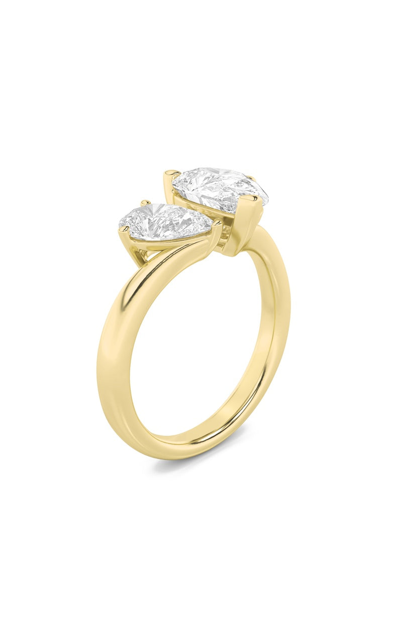 3CTW Pear Shaped Lab Grown Diamond (F/VS) Toi et Moi Engagement Ring in 14K Gold