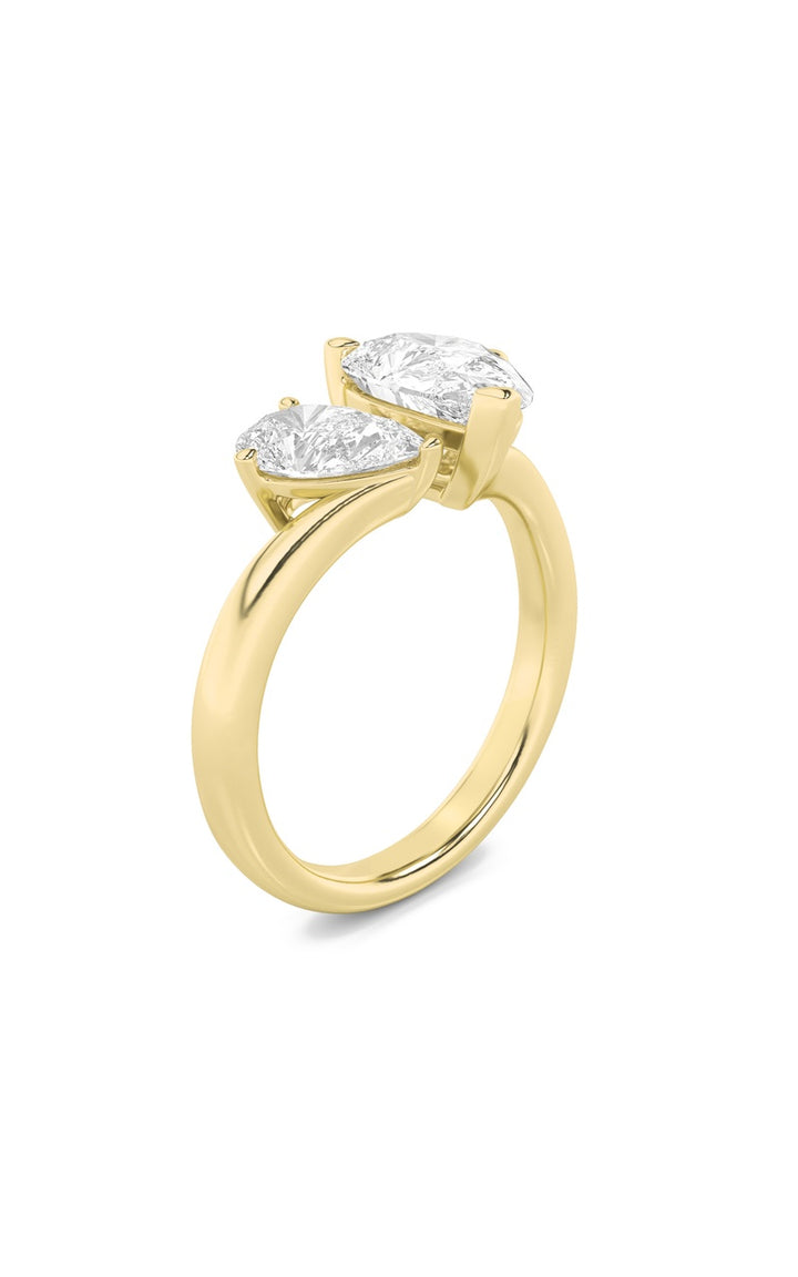 3CTW Pear Shaped Lab Grown Diamond (F/VS) Toi et Moi Engagement Ring in 14K Gold