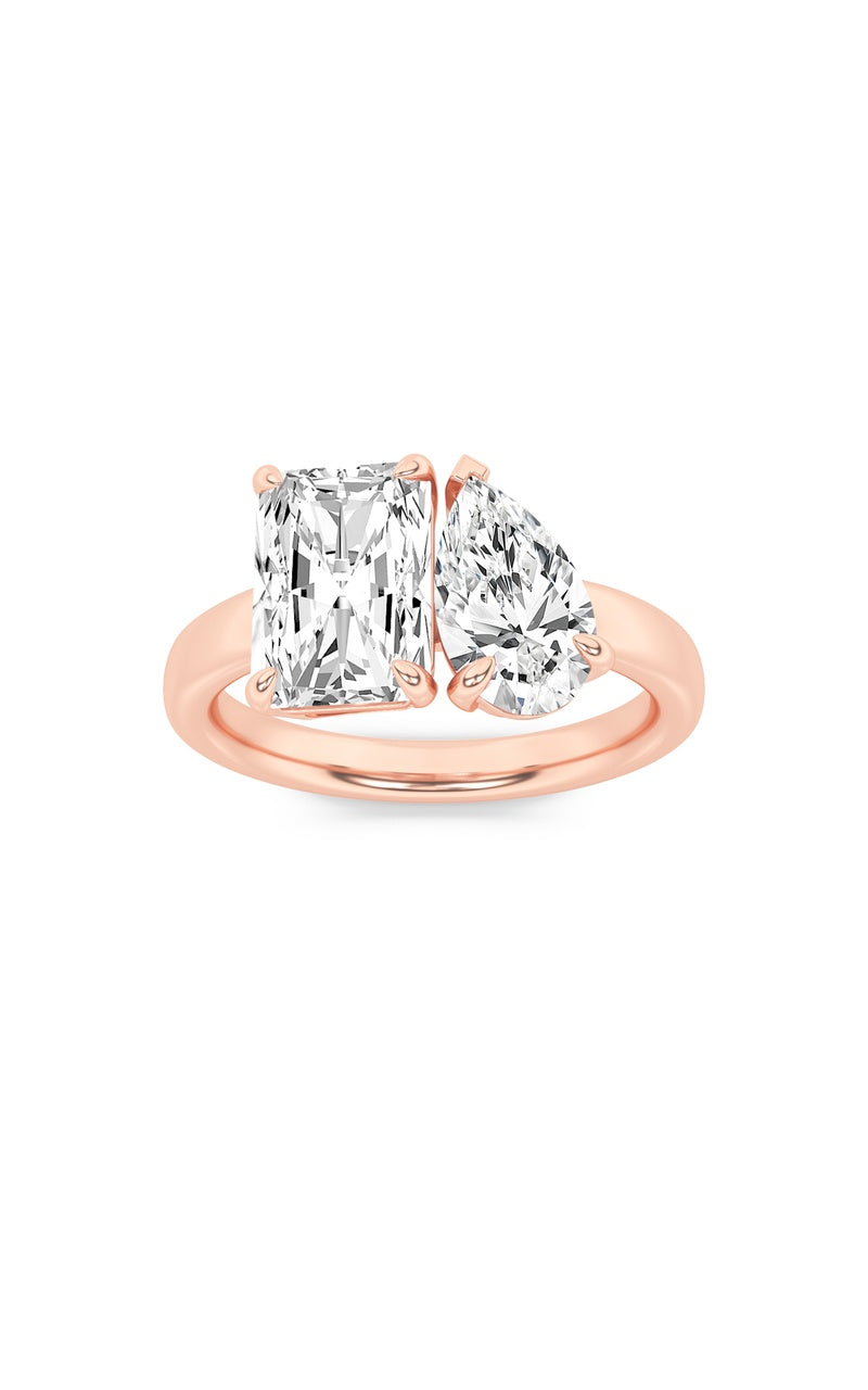 3Cttw Radiant Shaped Lab Grown Diamond (F/VS) Toi et Moi Fashiion Ring in 14K Gold