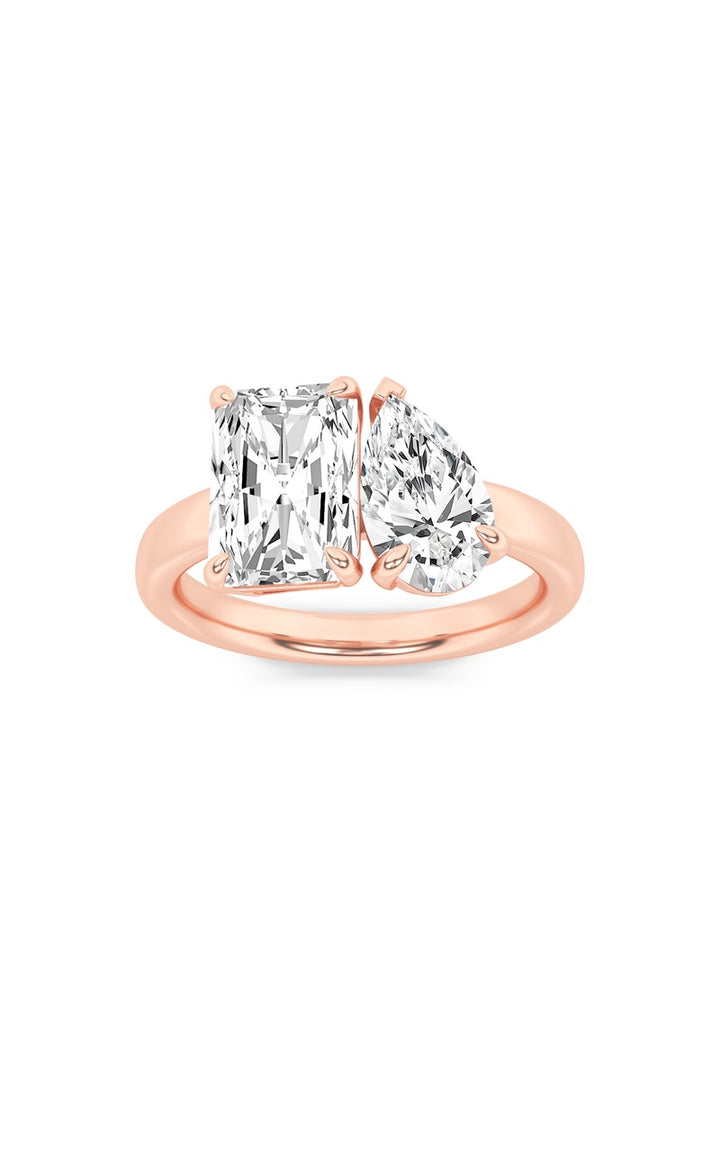 3Cttw Radiant Shaped Lab Grown Diamond (F/VS) Toi et Moi Fashiion Ring in 14K Gold