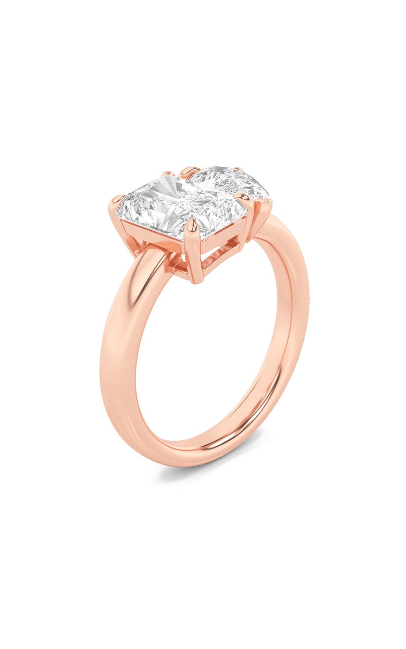 3Cttw Radiant Shaped Lab Grown Diamond (F/VS) Toi et Moi Fashiion Ring in 14K Gold