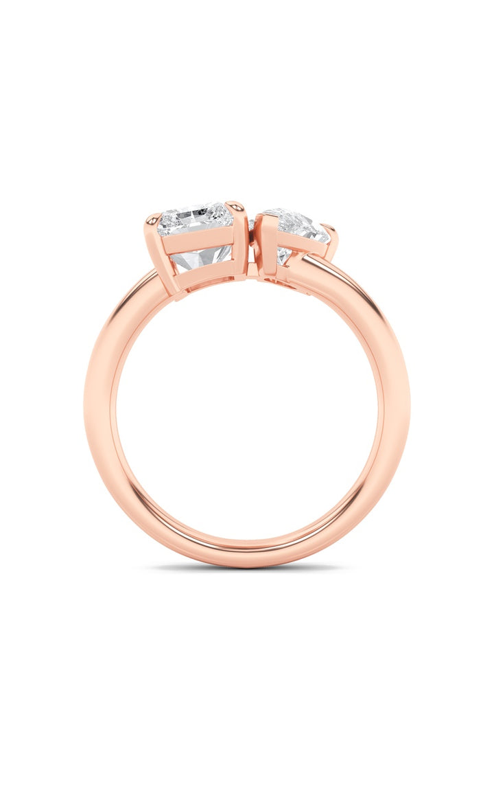 3Cttw Radiant Shaped Lab Grown Diamond (F/VS) Toi et Moi Fashiion Ring in 14K Gold