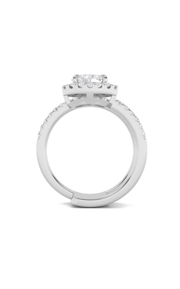 1Cttw Oval Shaped Lab Grown Diamond (F/VS) Halo Accented Fashion Ring in 14K Gold