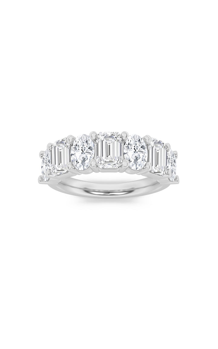 3Cttw Emerald Shaped Lab Grown Diamond (F/VS) Seven Stone Band Ring in 14K Gold