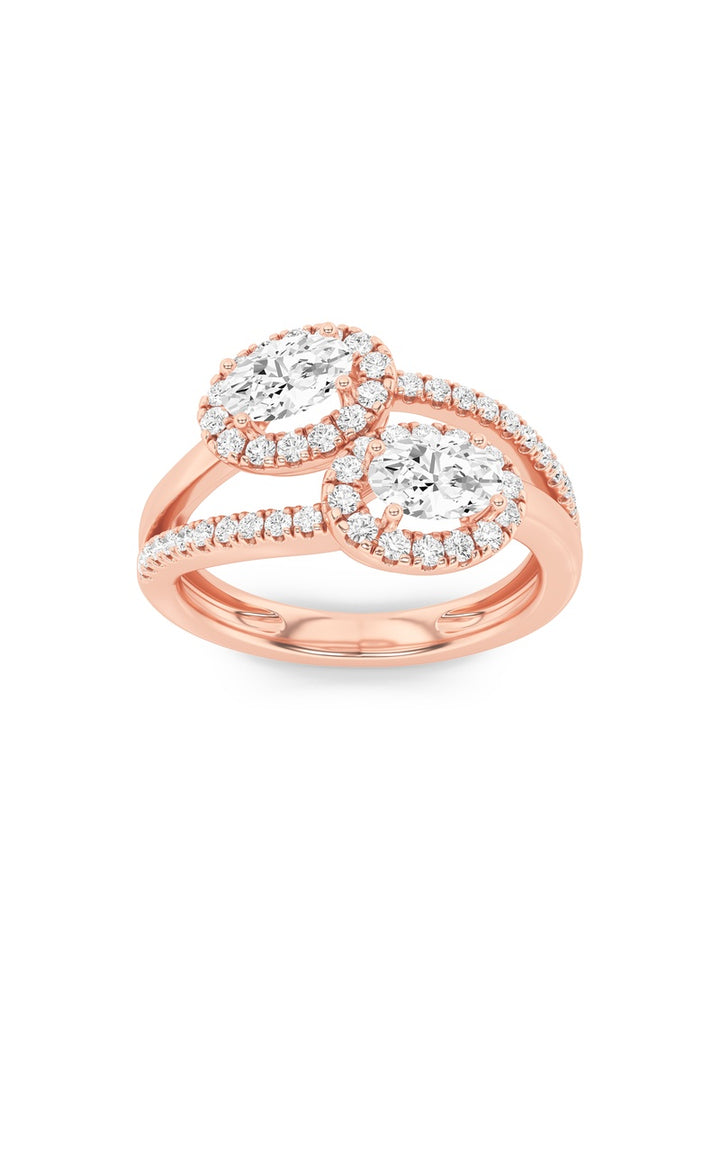 1Cttw Oval Shaped Lab Grown Diamond (F/VS) Accented Toi et Moi Fashiion Ring in 14K Gold