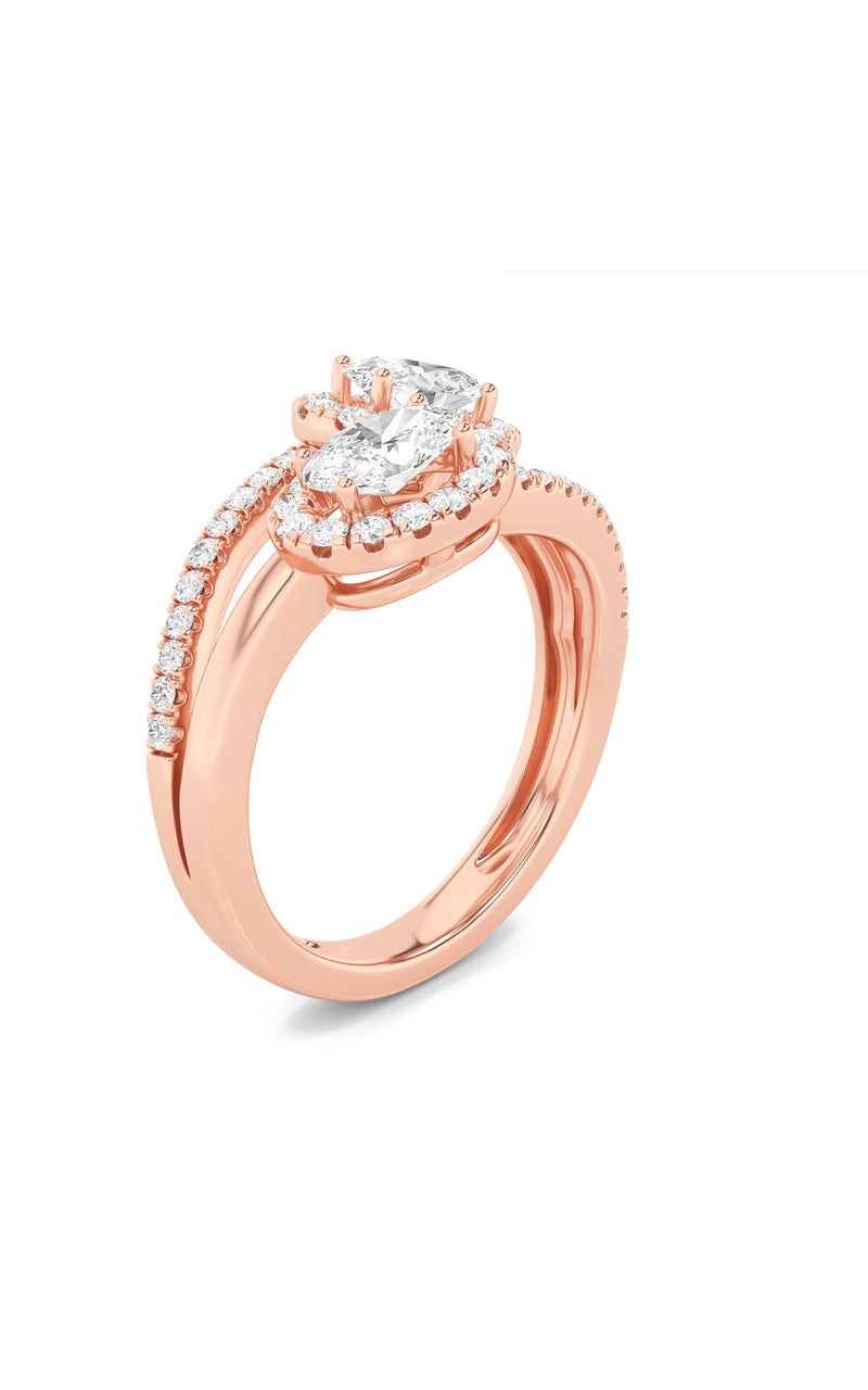 1CTW Oval Shaped Lab Grown Diamond (F/VS) Accented Toi et Moi Fashiion Ring in 14K Gold