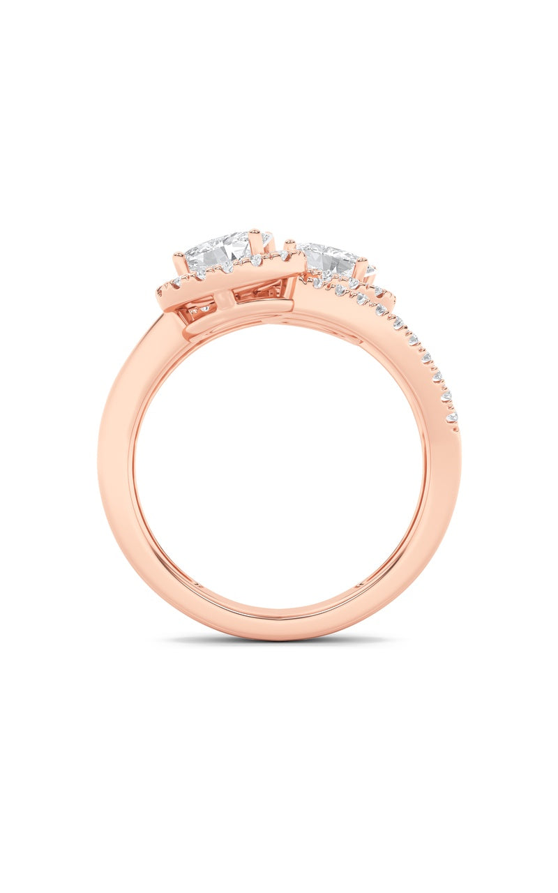1CTW Oval Shaped Lab Grown Diamond (F/VS) Accented Toi et Moi Fashiion Ring in 14K Gold