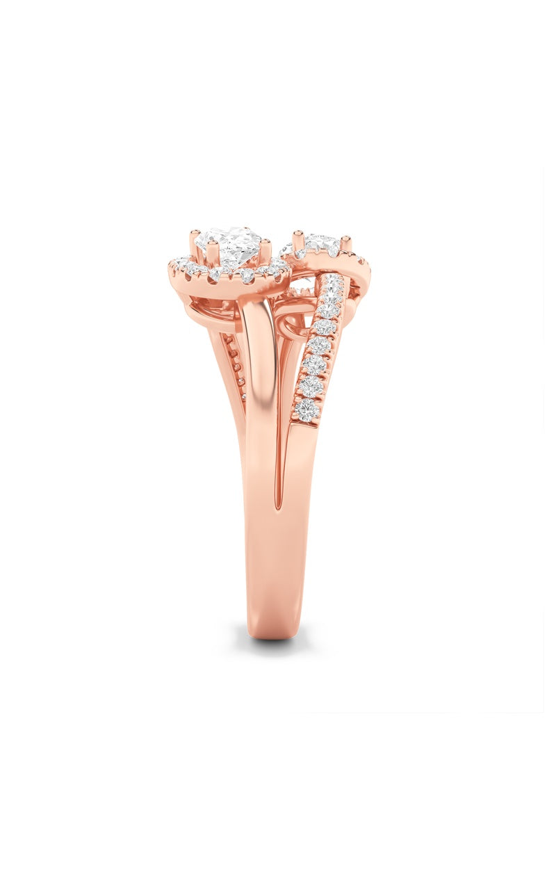 1CTW Oval Shaped Lab Grown Diamond (F/VS) Accented Toi et Moi Fashiion Ring in 14K Gold