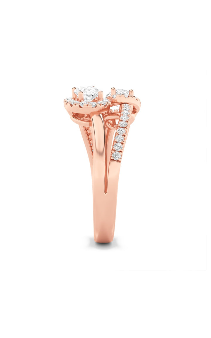 1CTW Oval Shaped Lab Grown Diamond (F/VS) Accented Toi et Moi Fashiion Ring in 14K Gold