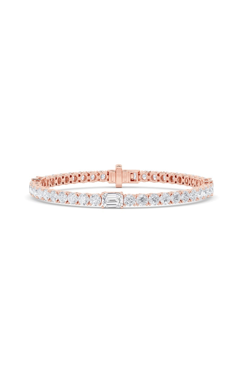 10Cttw Emerald Shaped Lab Grown Diamond (F/VS) East West Station Bracelet in 14K Gold