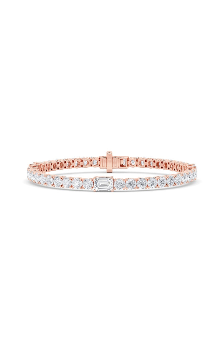 10Cttw Emerald Shaped Lab Grown Diamond (F/VS) East West Station Bracelet in 14K Gold