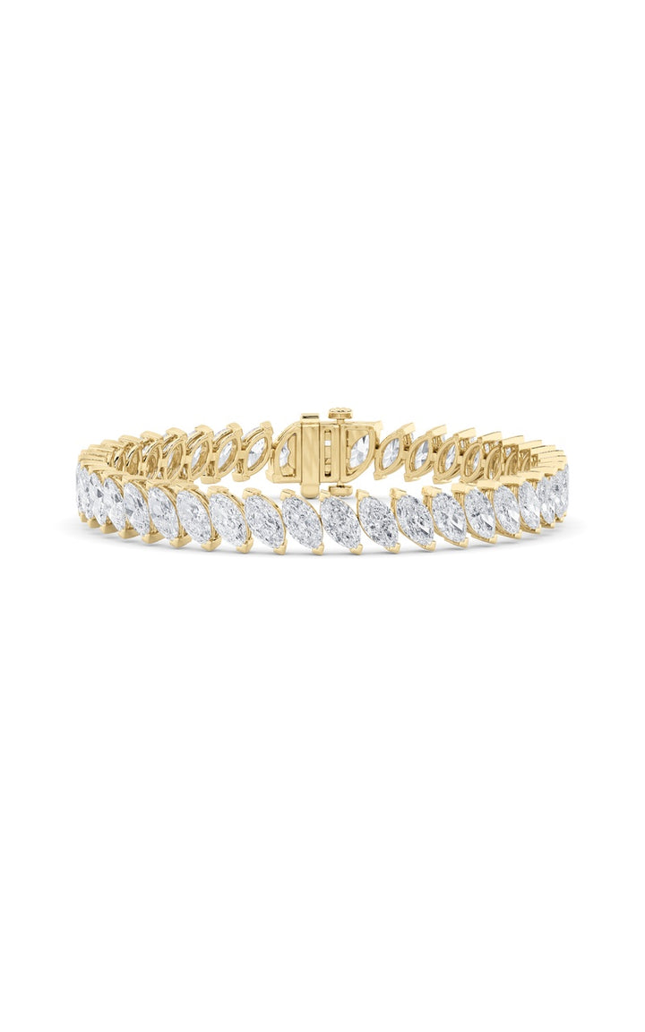 16.5Cttw Marquise Shaped Lab Grown Diamond (F/VS)Angled Line Bracelet in 14K Gold