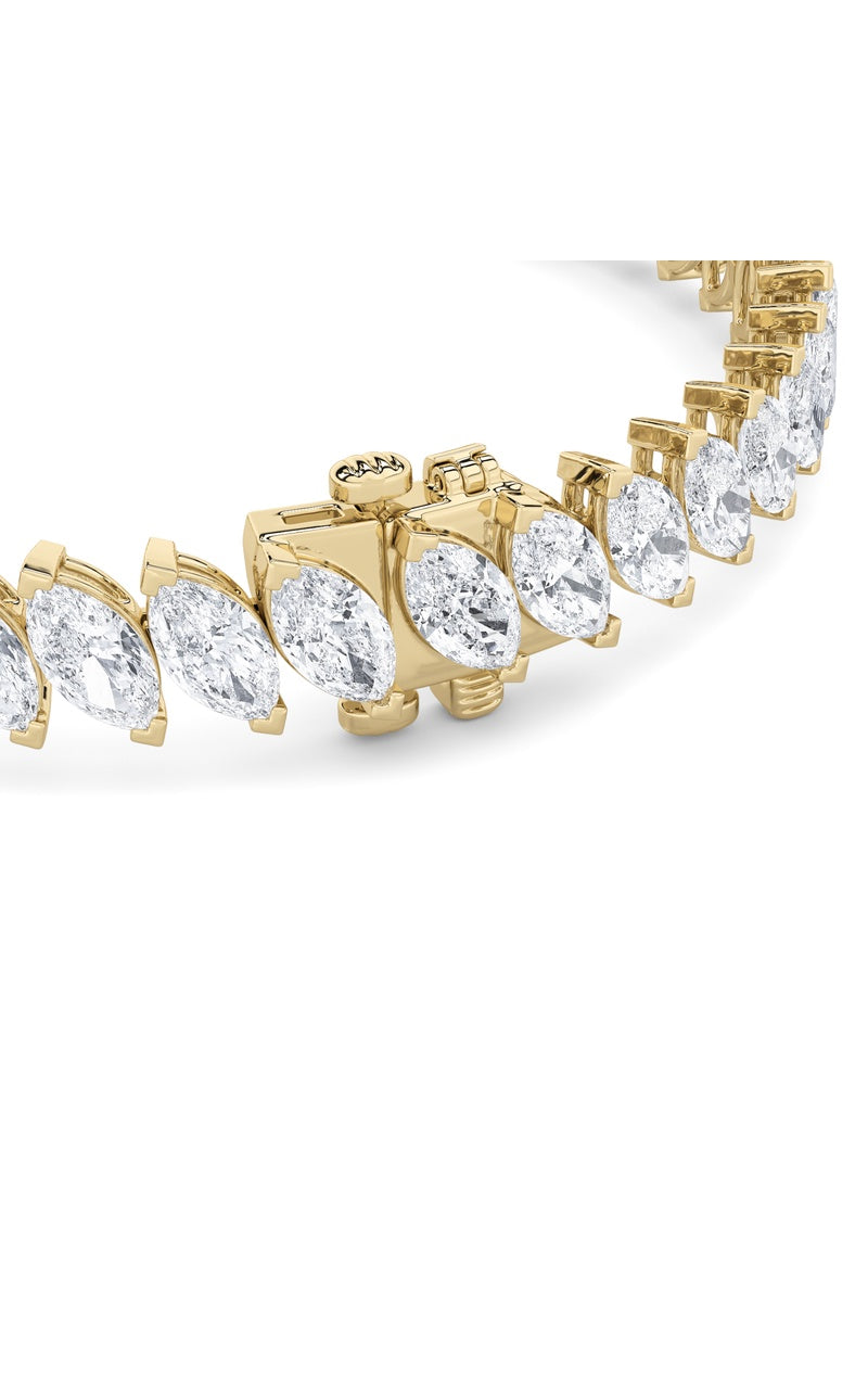 16.5Cttw Marquise Shaped Lab Grown Diamond (F/VS)Angled Line Bracelet in 14K Gold