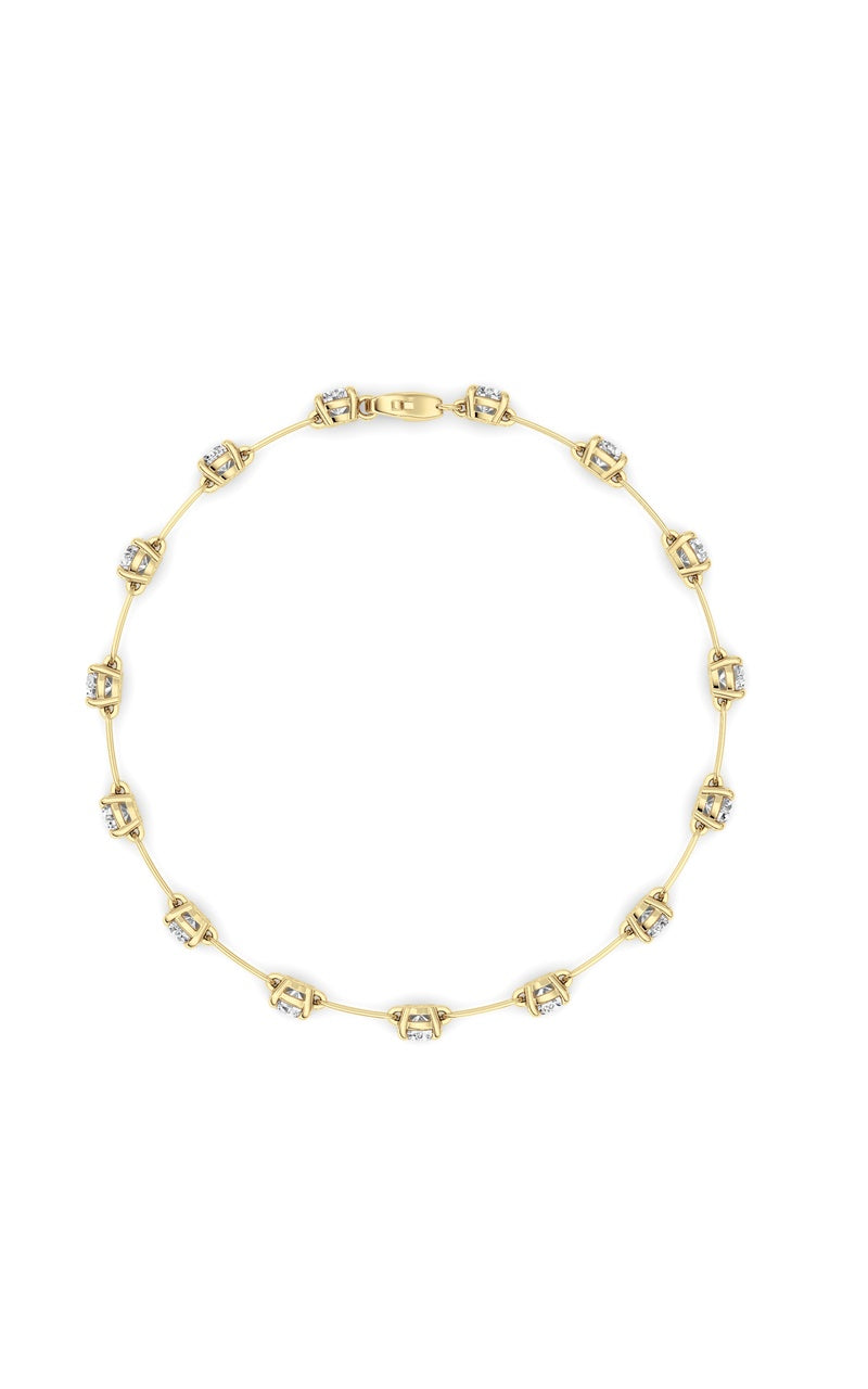 3Cttw Round Shaped Lab Grown Diamond (F/VS) Station Bracelet in 14K Gold