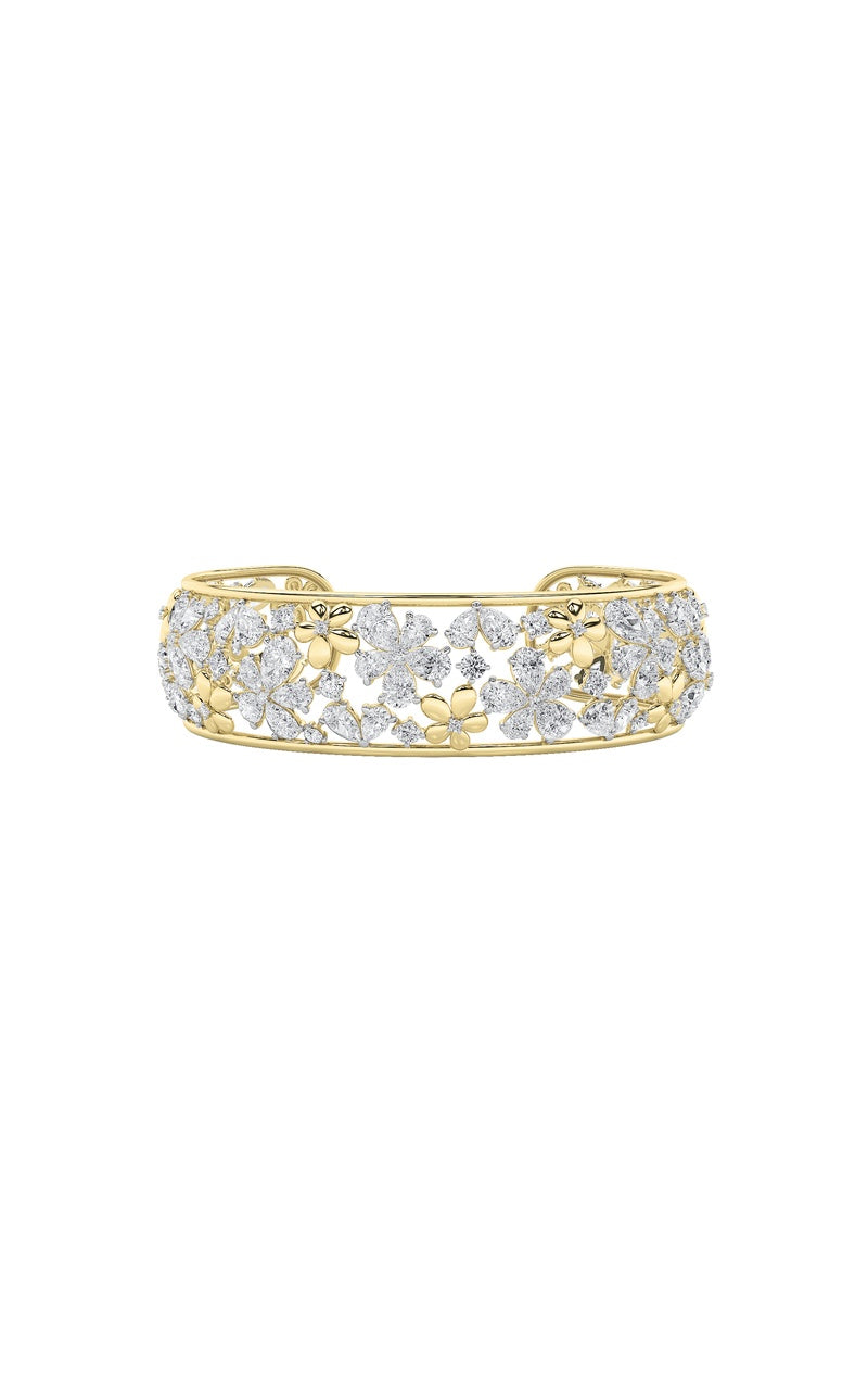23.5Cttw Mix Shaped Lab Grown Diamond (F/VS) Fancy Flower Bracelet in 14K Gold