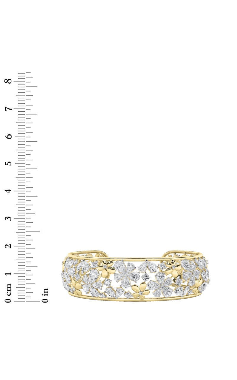 23.5Cttw Mix Shaped Lab Grown Diamond (F/VS) Fancy Flower Bracelet in 14K Gold