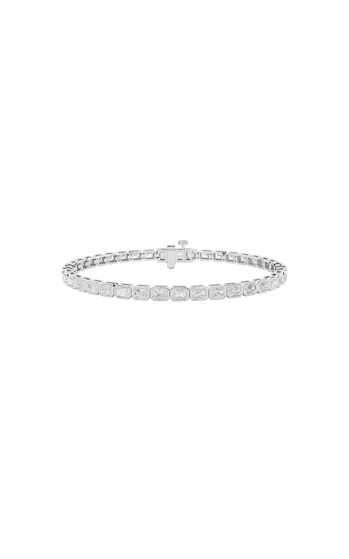 15Cttw Emerald Shaped Lab Grown Diamond (F/VS) East West Bezel Set Bracelet in 14K Gold