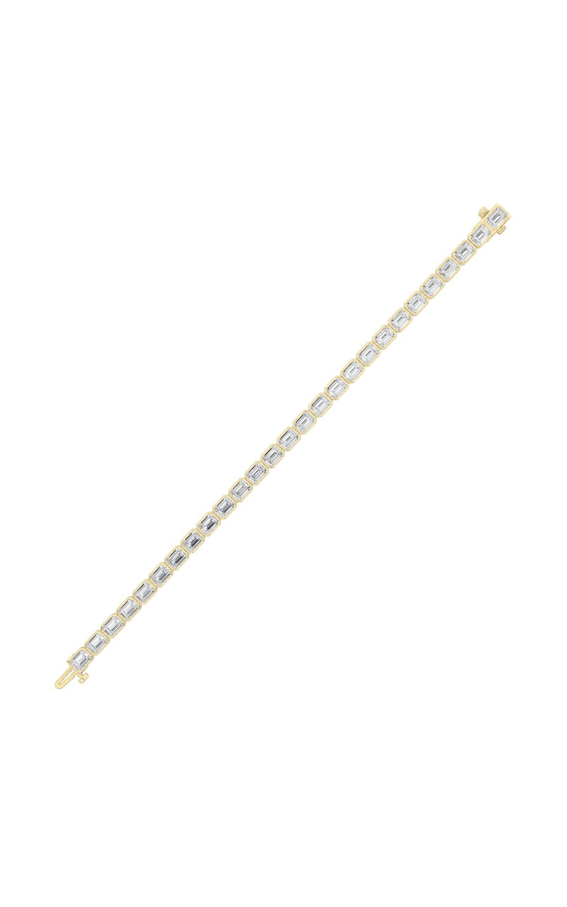 15Cttw Emerald Shaped Lab Grown Diamond (F/VS) East West Bezel Set Bracelet in 14K Gold