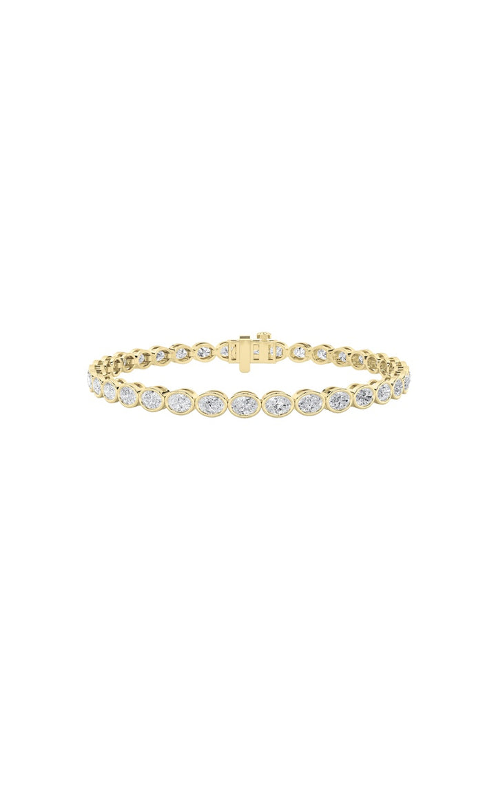 15Cttw Oval Shaped Lab Grown Diamond (F/VS) East West Bezel Set Bracelet in 14K Gold