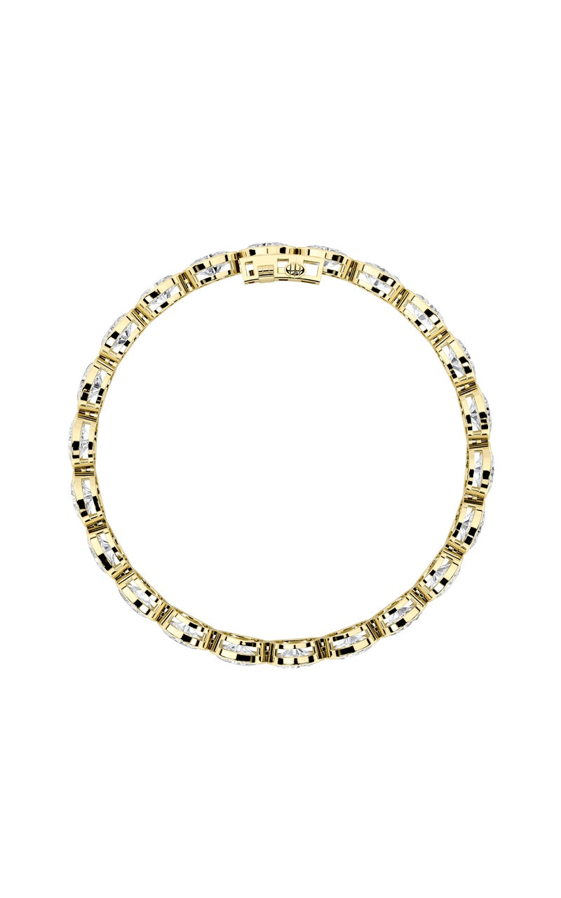 15Cttw Oval Shaped Lab Grown Diamond (F/VS) East West Bezel Set Bracelet in 14K Gold