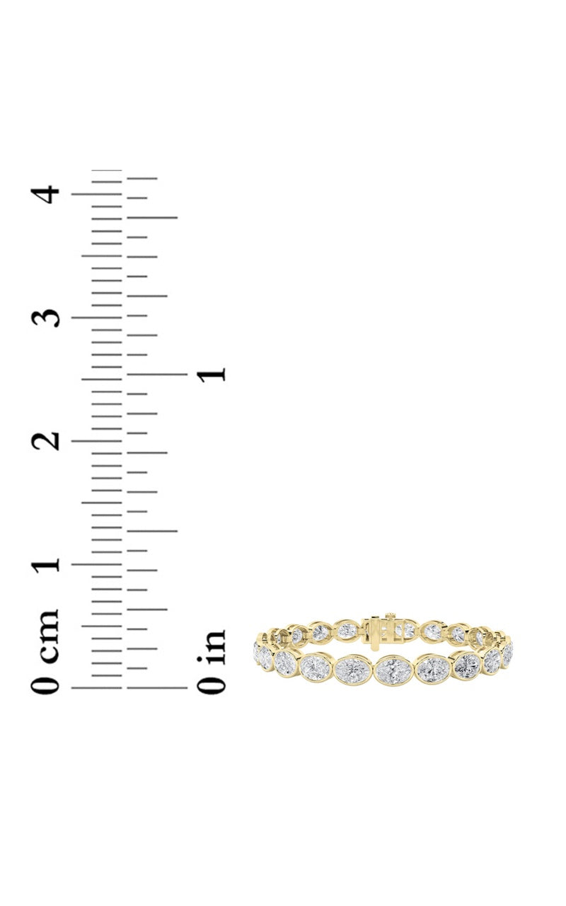 15Cttw Oval Shaped Lab Grown Diamond (F/VS) East West Bezel Set Bracelet in 14K Gold