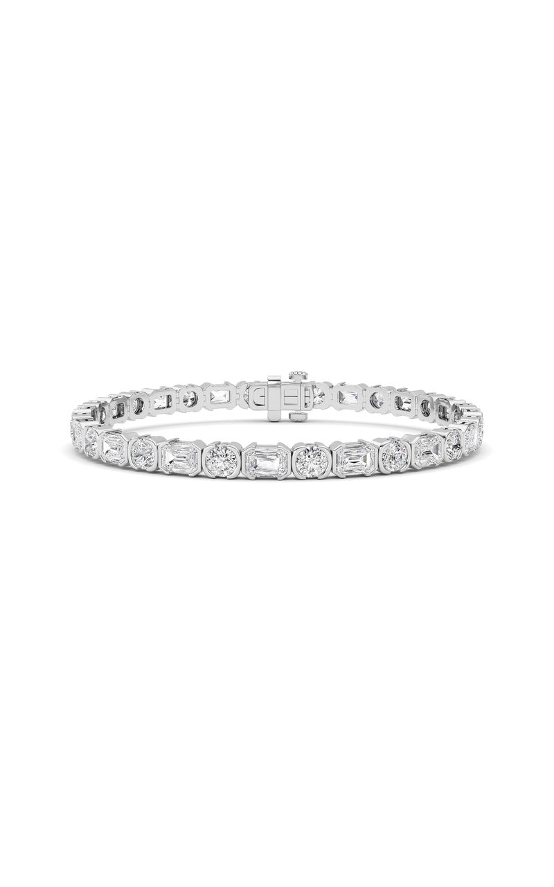 13Cttw Emerald And Round Shaped Lab Grown Diamond (F/VS) Semi Bezel Line Bracelet in 14K Gold