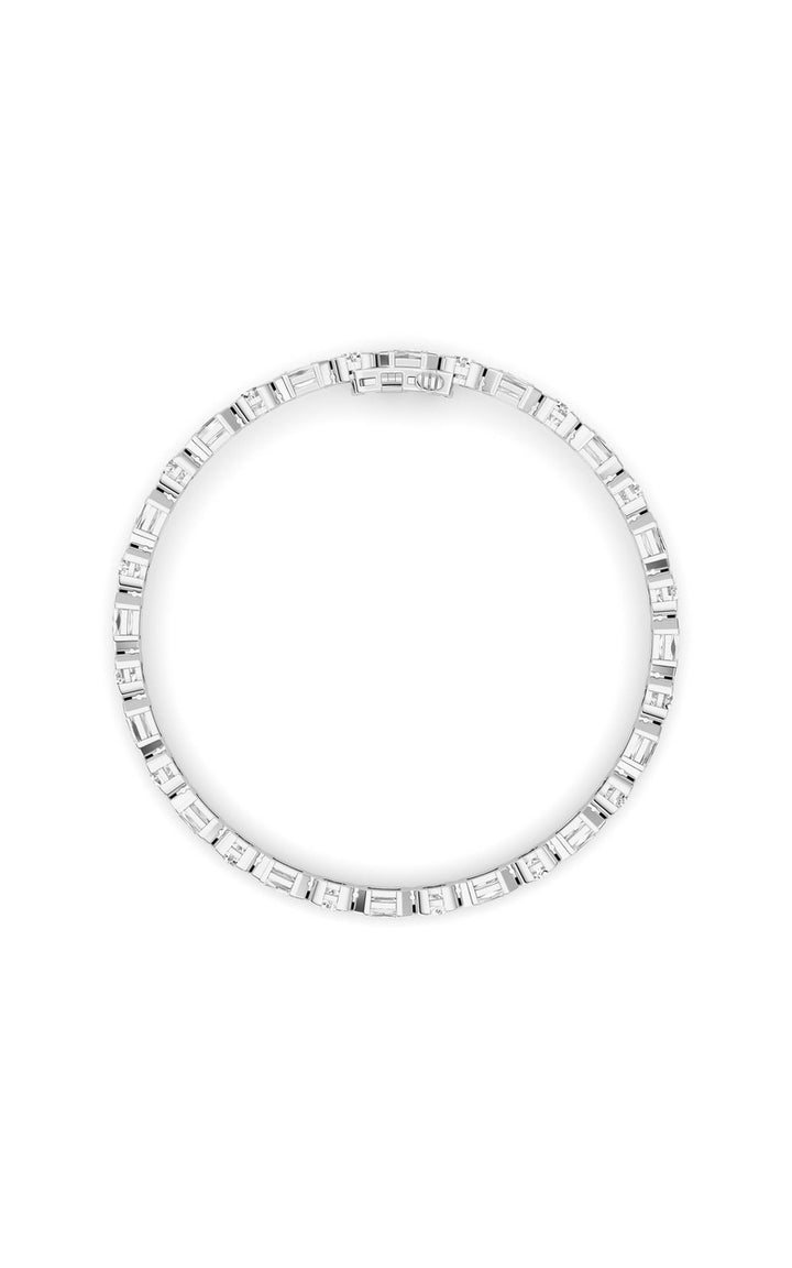 13Cttw Emerald And Round Shaped Lab Grown Diamond (F/VS) Semi Bezel Line Bracelet in 14K Gold