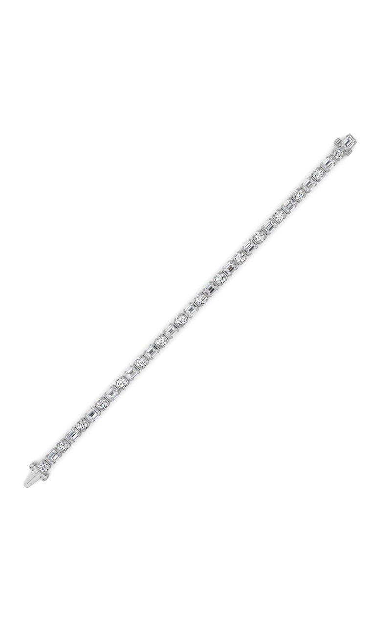 13Cttw Emerald And Round Shaped Lab Grown Diamond(F/VS) Semi Bezel Line Bracelet in 14K Gold