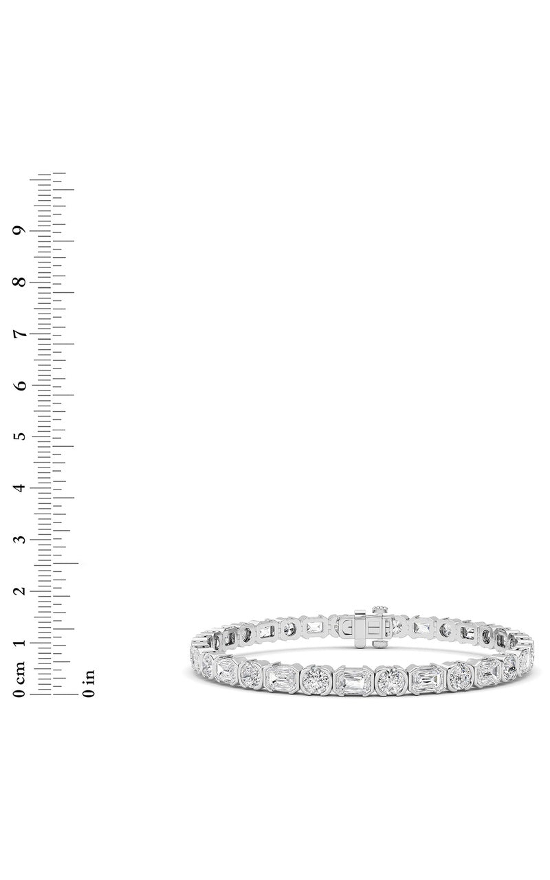 13Cttw Emerald And Round Shaped Lab Grown Diamond (F/VS) Semi Bezel Line Bracelet in 14K Gold