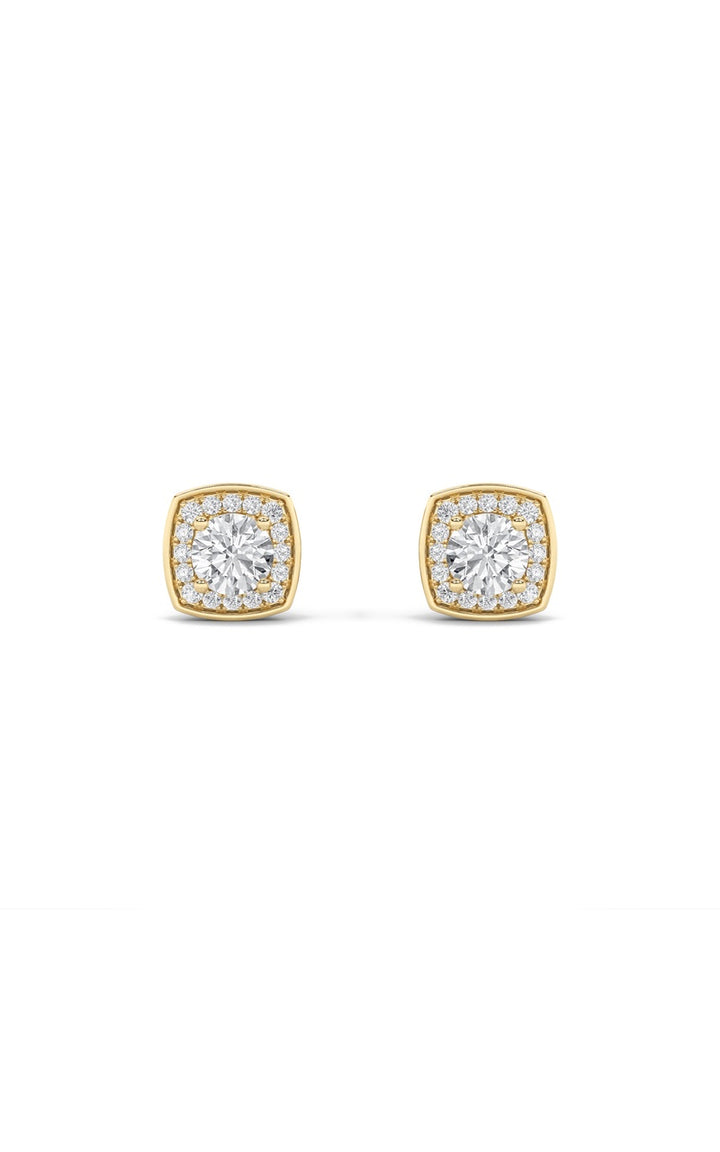 1Cttw Round Shaped Lab Grown Diamond (F/VS) Halo Stud Earrings in 14K Gold
