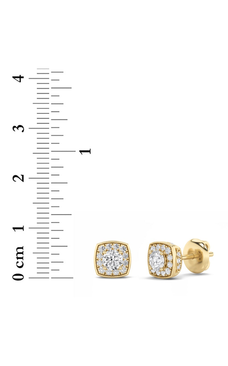 1Cttw Round Shaped Lab Grown Diamond (F/VS) Halo Stud Earrings in 14K Gold