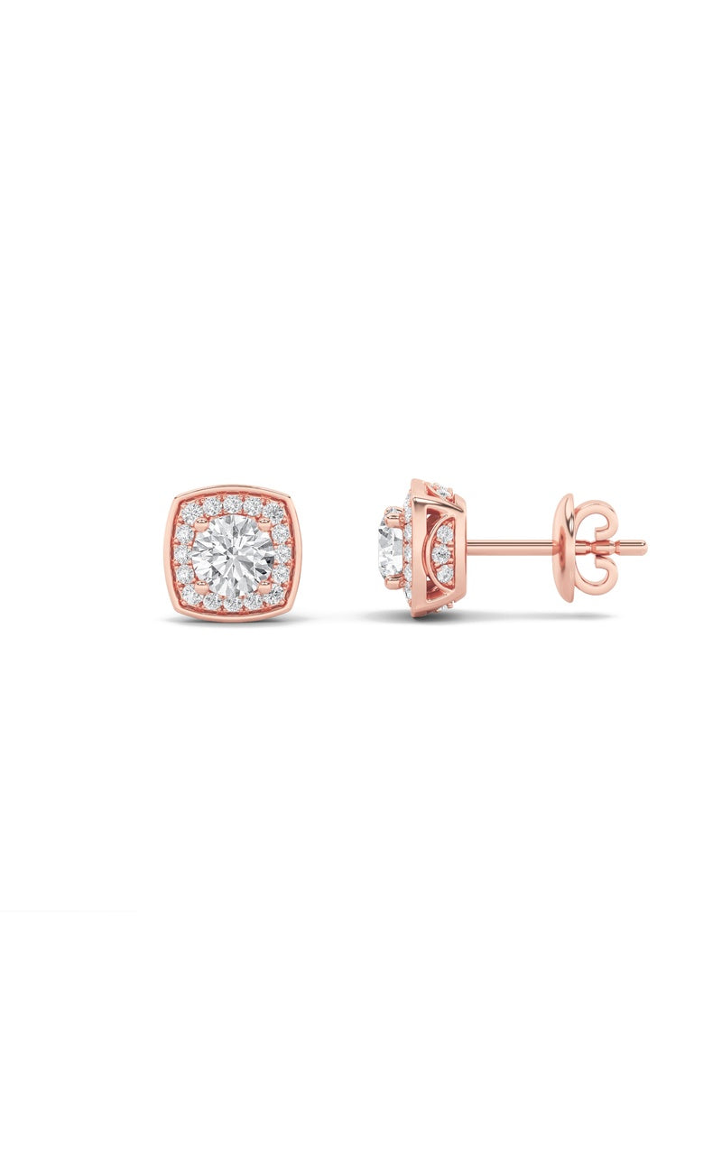 2Cttw Round Shaped Lab Grown Diamond (F/VS) Halo Stud Earrings in 14K Gold