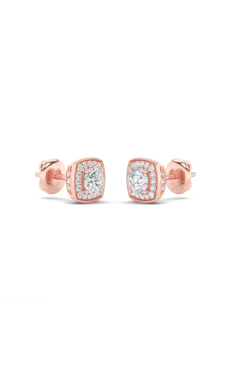 2Cttw Round Shaped Lab Grown Diamond (F/VS) Halo Stud Earrings in 14K Gold