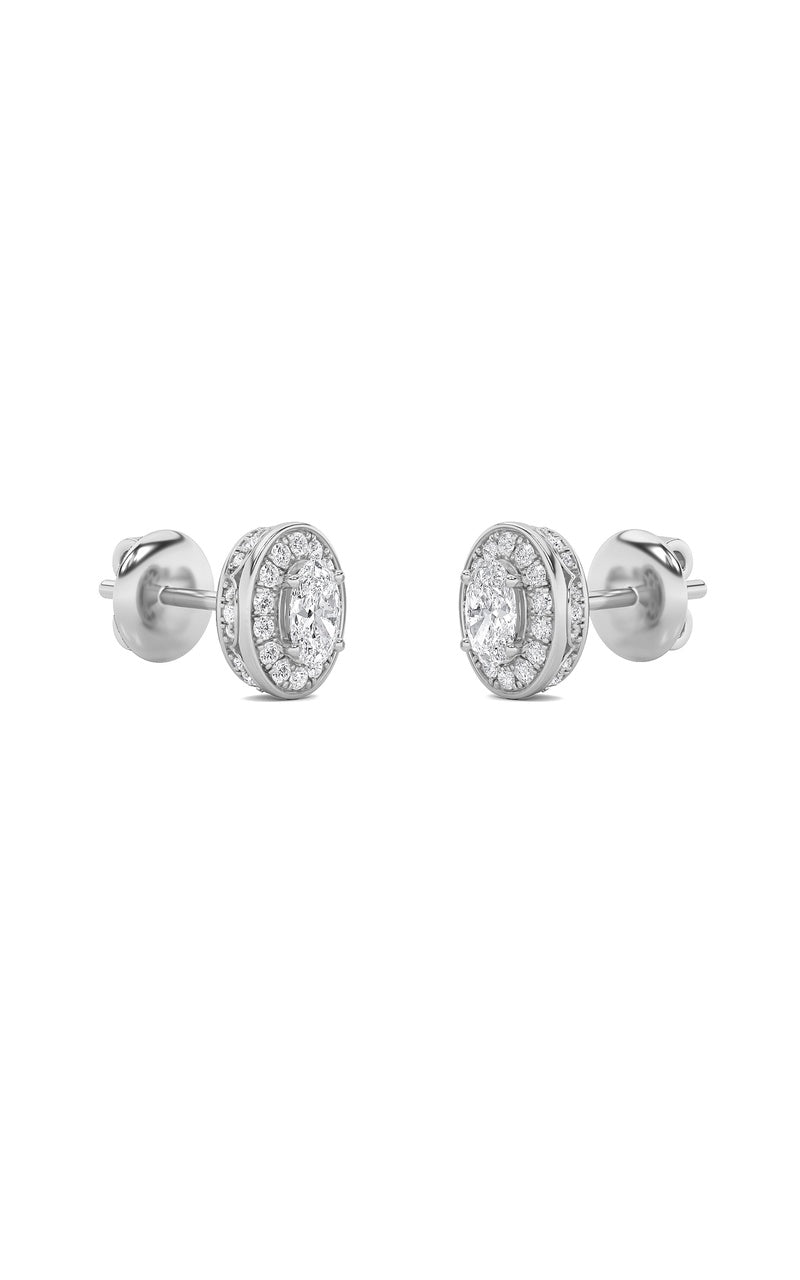 1Cttw Oval Shaped Lab Grown Diamond (F/VS) Halo Stud Earrings in 14K Gold