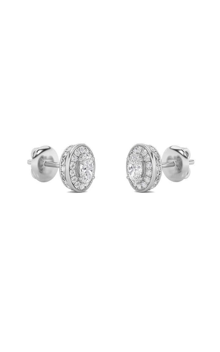 1Cttw Oval Shaped Lab Grown Diamond (F/VS) Halo Stud Earrings in 14K Gold