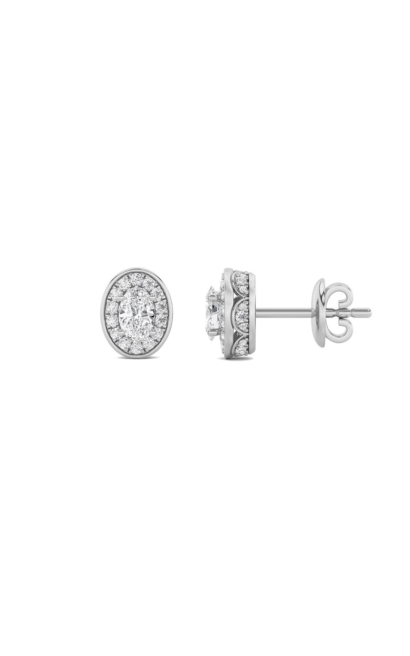 2Cttw Oval Shaped Lab Grown Diamond (F/VS) Halo Stud Earrings in 14K Gold