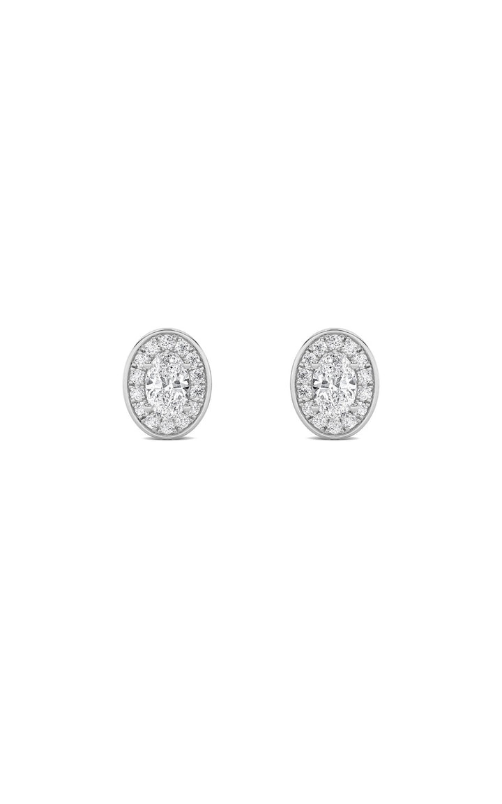 2Cttw Oval Shaped Lab Grown Diamond (F/VS) Halo Stud Earrings in 14K Gold