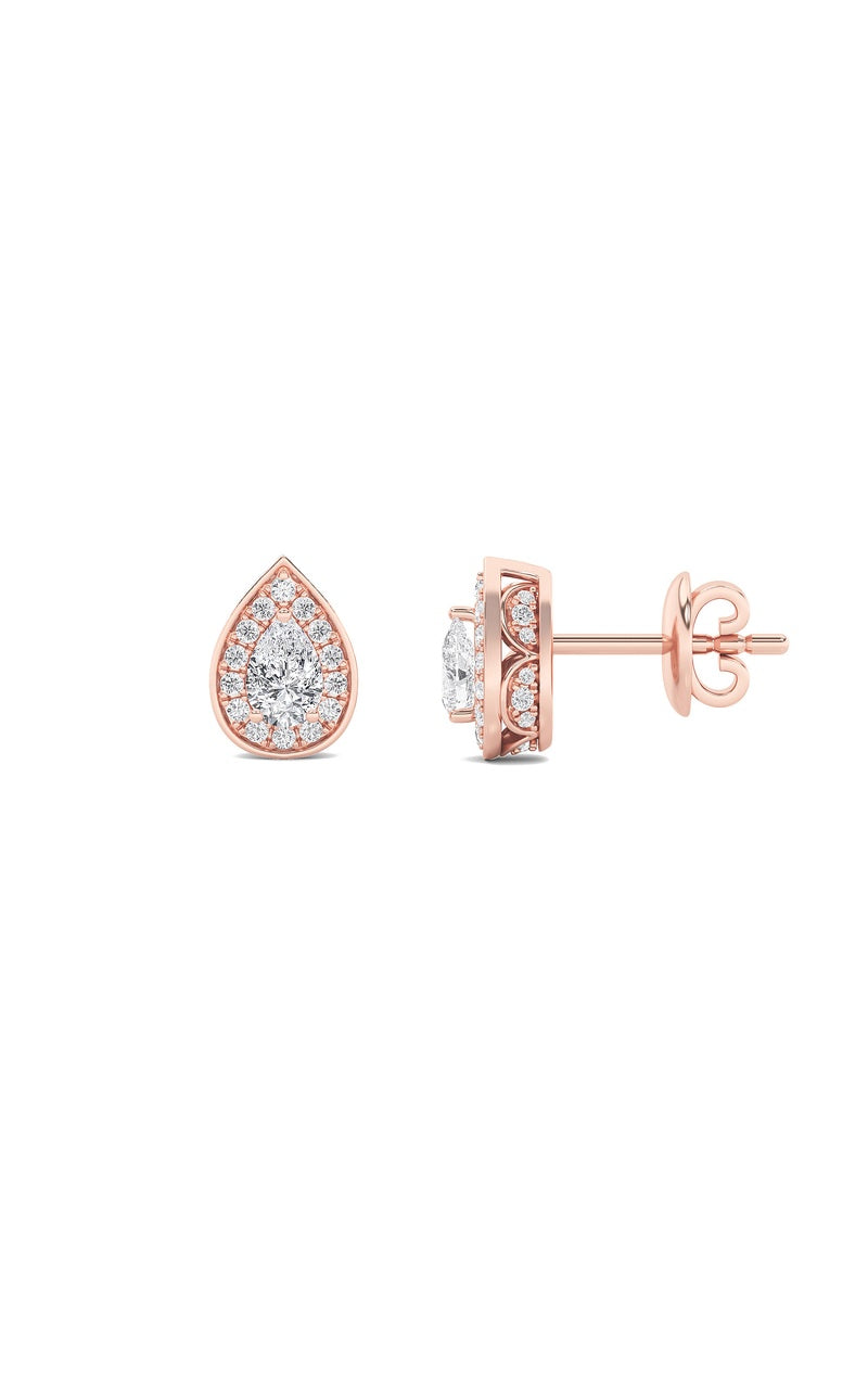 1Cttw Pear Shaped Lab Grown Diamond (F/VVS) Halo Stud Earrings in 14K Gold