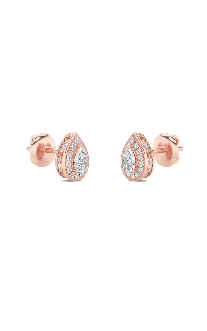 1Cttw Pear Shaped Lab Grown Diamond (F/VVS) Halo Stud Earrings in 14K Gold