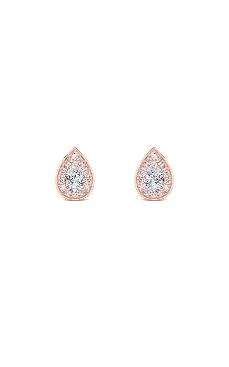 1Cttw Pear Shaped Lab Grown Diamond (F/VVS) Halo Stud Earrings in 14K Gold
