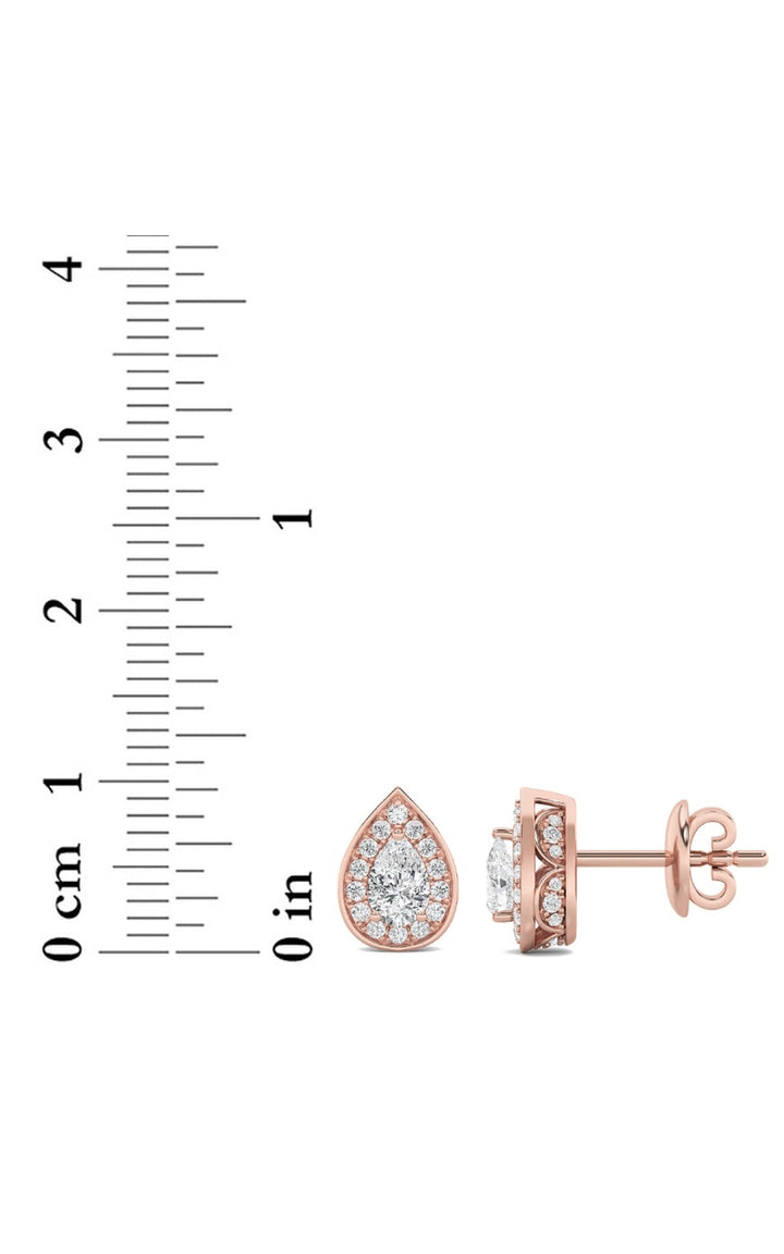 1Cttw Pear Shaped Lab Grown Diamond (F/VVS) Halo Stud Earrings in 14K Gold