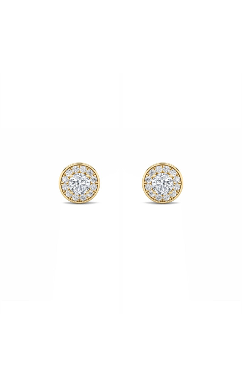 1Cttw Round Shaped Lab Grown Diamond (F/VS) Halo Stud Earrings in 14K Gold