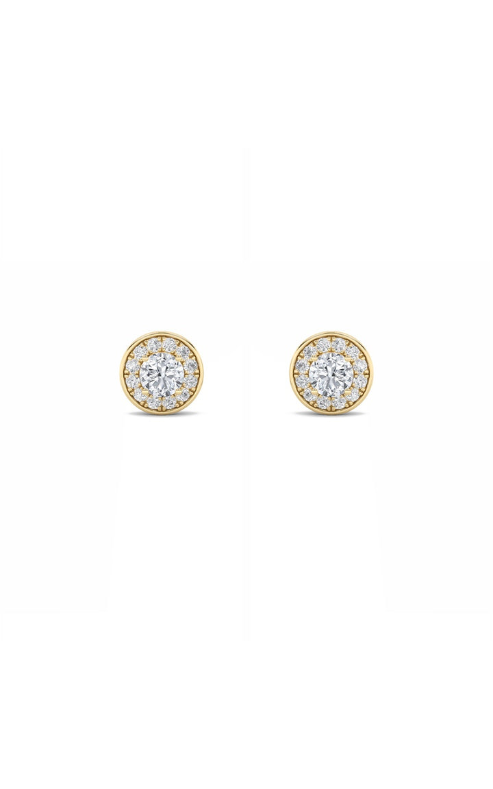 1Cttw Round Shaped Lab Grown Diamond (F/VS) Halo Stud Earrings in 14K Gold