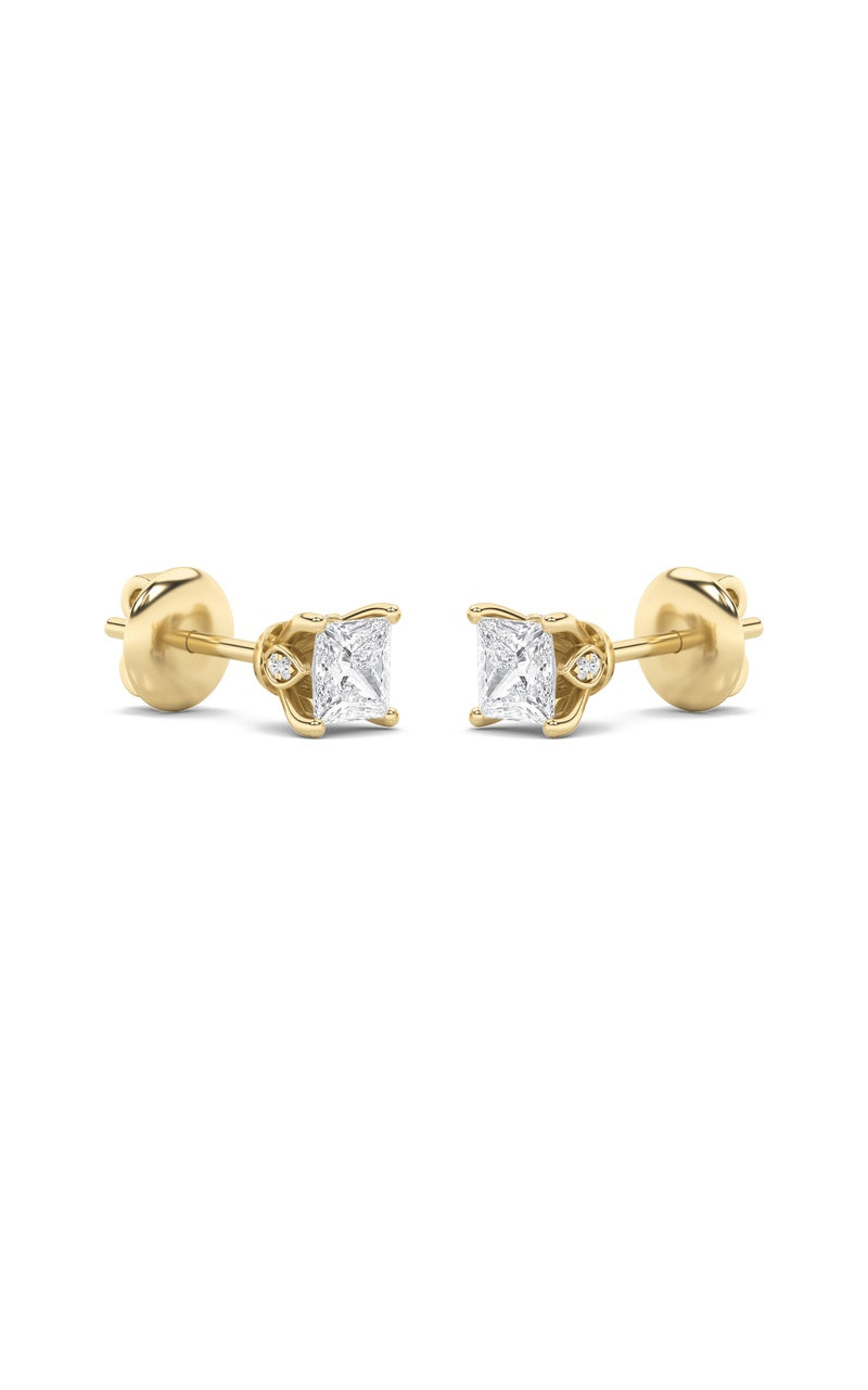 2Cttw Princess Shaped Lab Grown Diamond (F/VS) Tulip Head Stud Earrings in 14K Gold