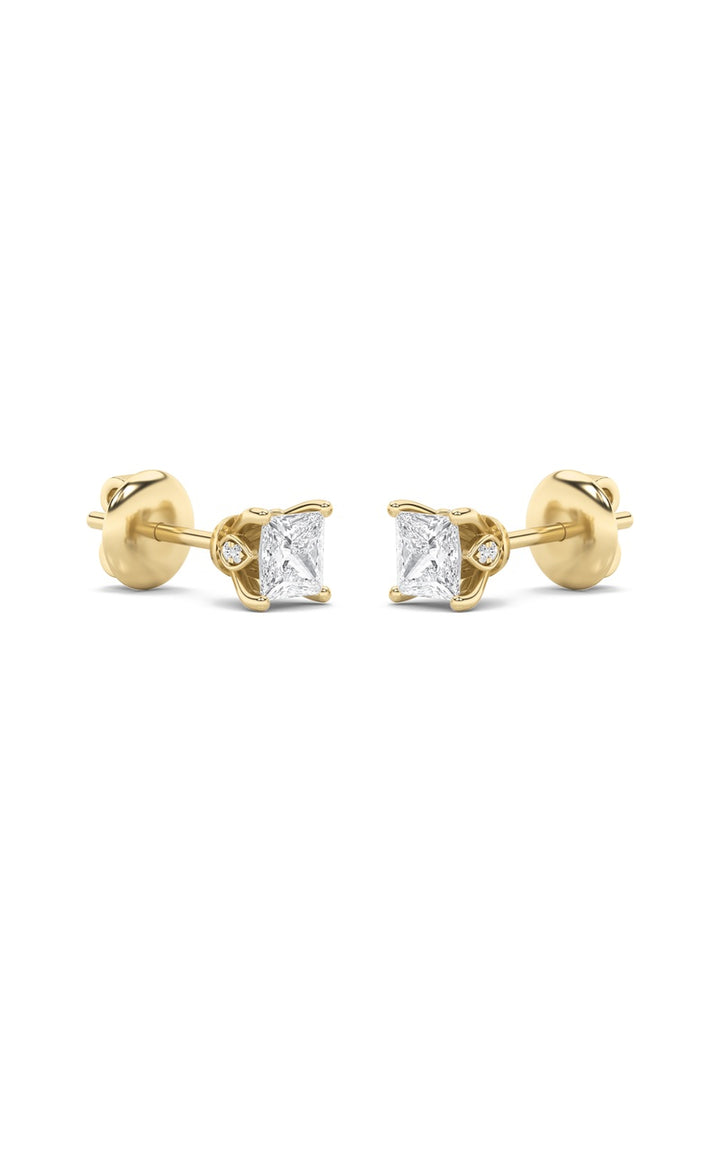 2Cttw Princess Shaped Lab Grown Diamond (F/VS) Tulip Head Stud Earrings in 14K Gold